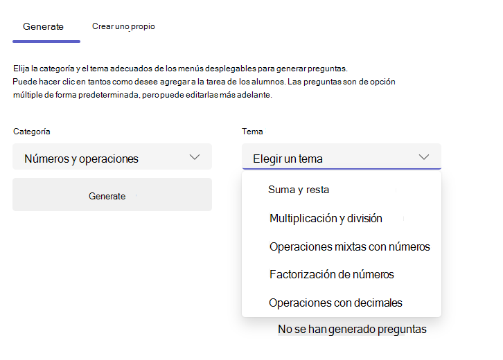 Captura de pantalla de la pestaña generar.