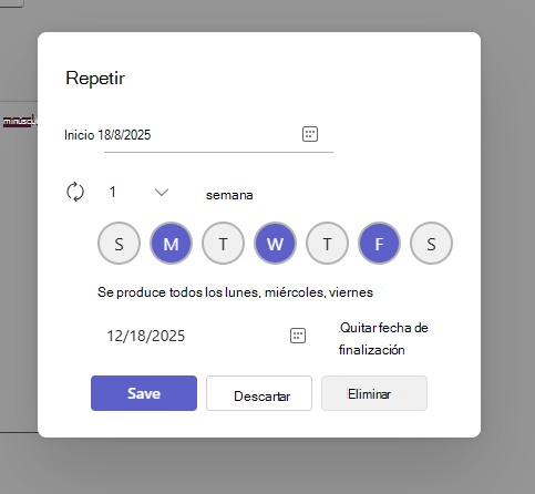 Cuadro de diálogo de configuración de reuniones periódicas