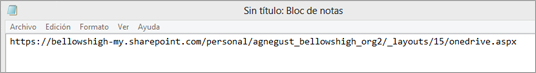 Captura de pantalla de la dirección URL.
