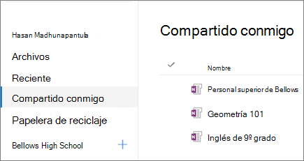 Captura de pantalla de nombres de blocs de notas.