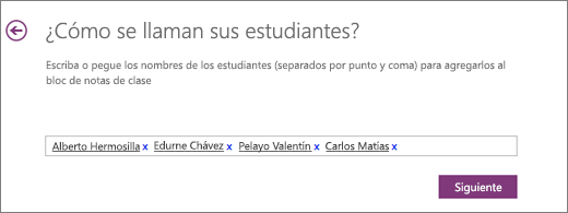 Agregue nombres de alumnos en Bloc de notas de clase para OneNote.