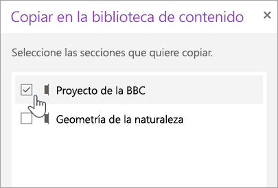 Elija las secciones que desea copiar.