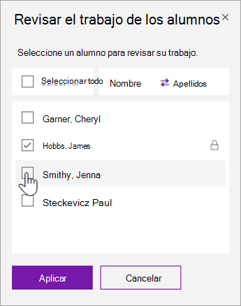 Active la casilla para bloquear una página de alumno individual.
