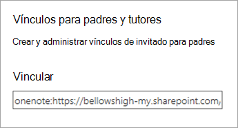 Hipervínculo “Vínculos para padres y tutores” en Administrar blocs de notas.