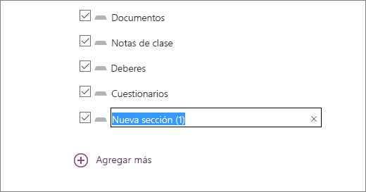 Revise las secciones del bloc de notas en el Asistente para bloc de notas de clase, incluidos los documentos,