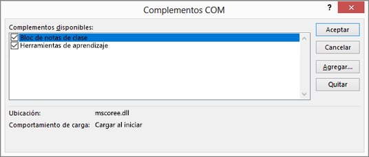 Panel Complementos COM