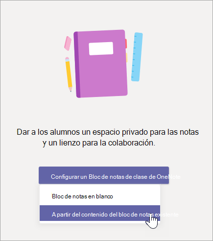Cree un bloc de notas de clase a partir de contenido existente del bloc de notas.