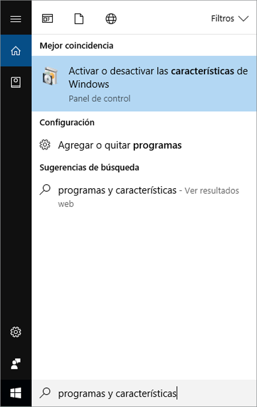 Abra el menú Inicio y escriba Programas y características.