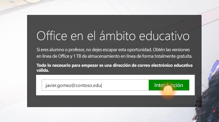 Captura de pantalla de la página de inicio de sesión de Introducción.