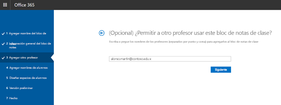 Captura de pantalla del paso de permisos de profesor adicional opcional.
