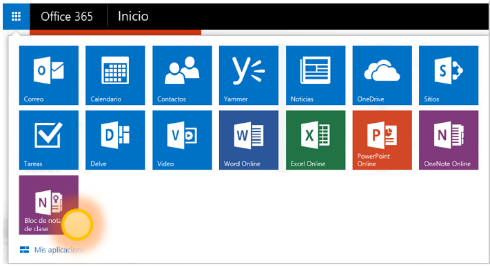 Captura de pantalla de la aplicación Bloc de notas de clase de OneNote.