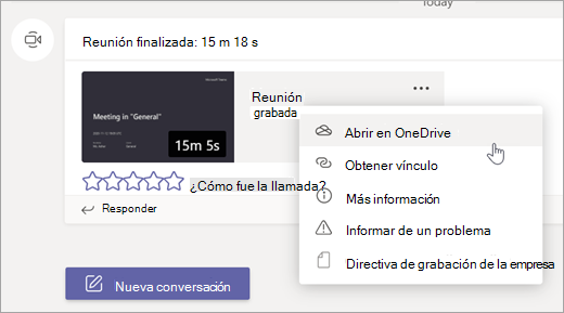 Opciones de grabación de reuniones de Teams
