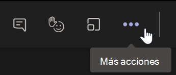 Captura de pantalla que muestra el menú Más acciones en la barra de control de una reunión de Teams.