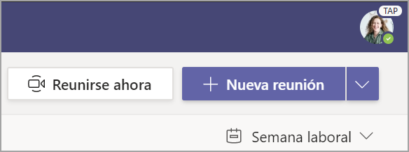 Captura de pantalla que muestra select + Nueva reunión.