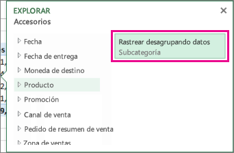 Botón Rastrear desagrupando datos en el cuadro Explorar
