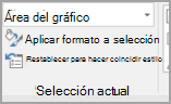 Captura de pantalla del menú Elementos de gráfico seleccionando el área del gráfico para cambiar al área de trazado.