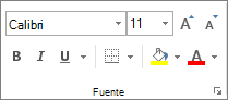 Grupo Fuente de Excel en la pestaña Inicio