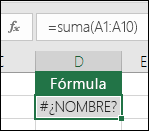 Excel muestra #NAME? error cuando un nombre de función tiene un error ortográfico