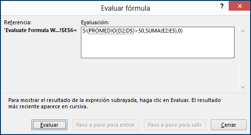 Evaluar fórmula es útil para ver cómo se evalúan las diferentes partes de una fórmula anidada