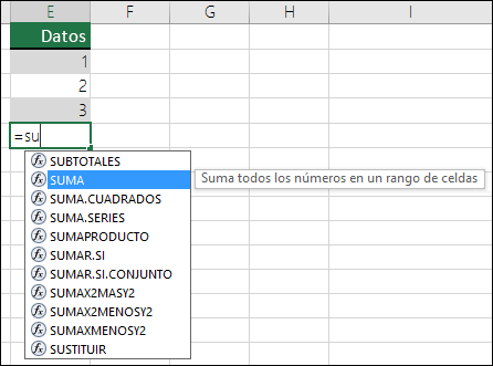Autocompletar fórmula de Excel