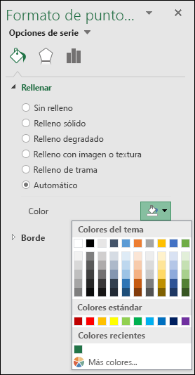 Opciones de color del gráfico de mapa de Excel para gráficos de categorías