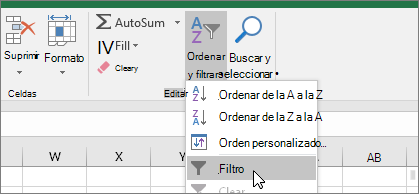 Inicio > Ordenar & filtro > Filtro