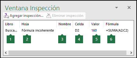 La ventana Inspección permite supervisar fácilmente las fórmulas usadas en una hoja de cálculo