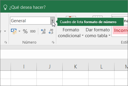Cuadro de lista Formato de número