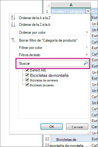 Filtrar mediante búsqueda