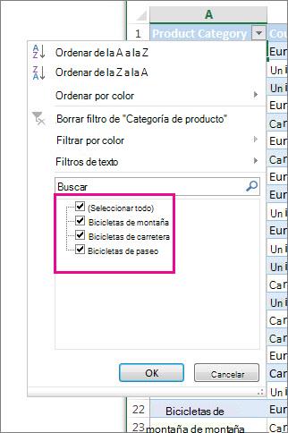 Filtrar seleccionando elementos en una lista