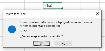 Cuadro de mensaje que pide reemplazar x por * para la multiplicación
