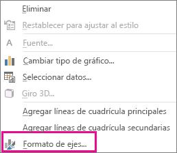 Comando Formato de ejes en el menú de función rápida