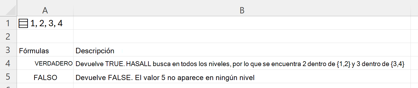 Uso de HASALL para buscar dentro de una matriz anidada almacenada en una sola celda