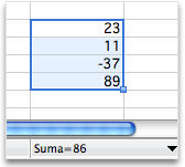 Resultado de suma en barra de estado