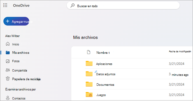 Captura de pantalla que muestra OneDrive en la web.