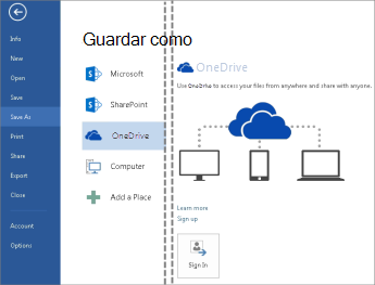Guardar un archivo en OneDrive