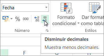 Botón Disminuir decimales