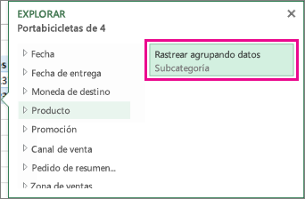 Botón Rastrear agrupando datos en el cuadro Explorar