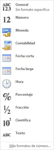 Galería de formatos de número