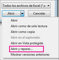 Comando Abrir y reparar