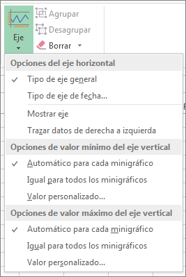 Botón del eje en la pestaña Diseño de las Herramientas de minigráfico