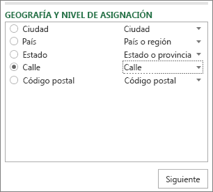 Nivel de mapas y geografía en el panel de tareas