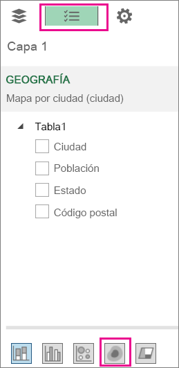 Icono de mapa de calor en la pestaña Lista de campos