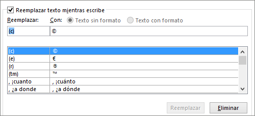 Lista de autocorrección