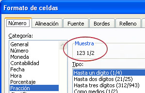 Cuadro de muestra seleccionado en el cuadro de diálogo Formato de celdas