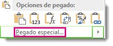 Comando Pegado especial, que se hace visible tras copiar una celda, seleccionar después una columna o fila de celdas y hacer clic con el botón secundario