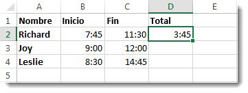 Una hora restada a otra para obtener el tiempo transcurrido