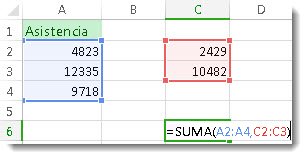 Usar SUMA con dos rangos de números