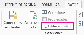 Editar vínculos de la pestaña Datos