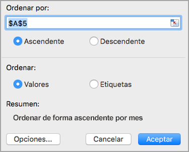 Elegir un criterio de ordenación